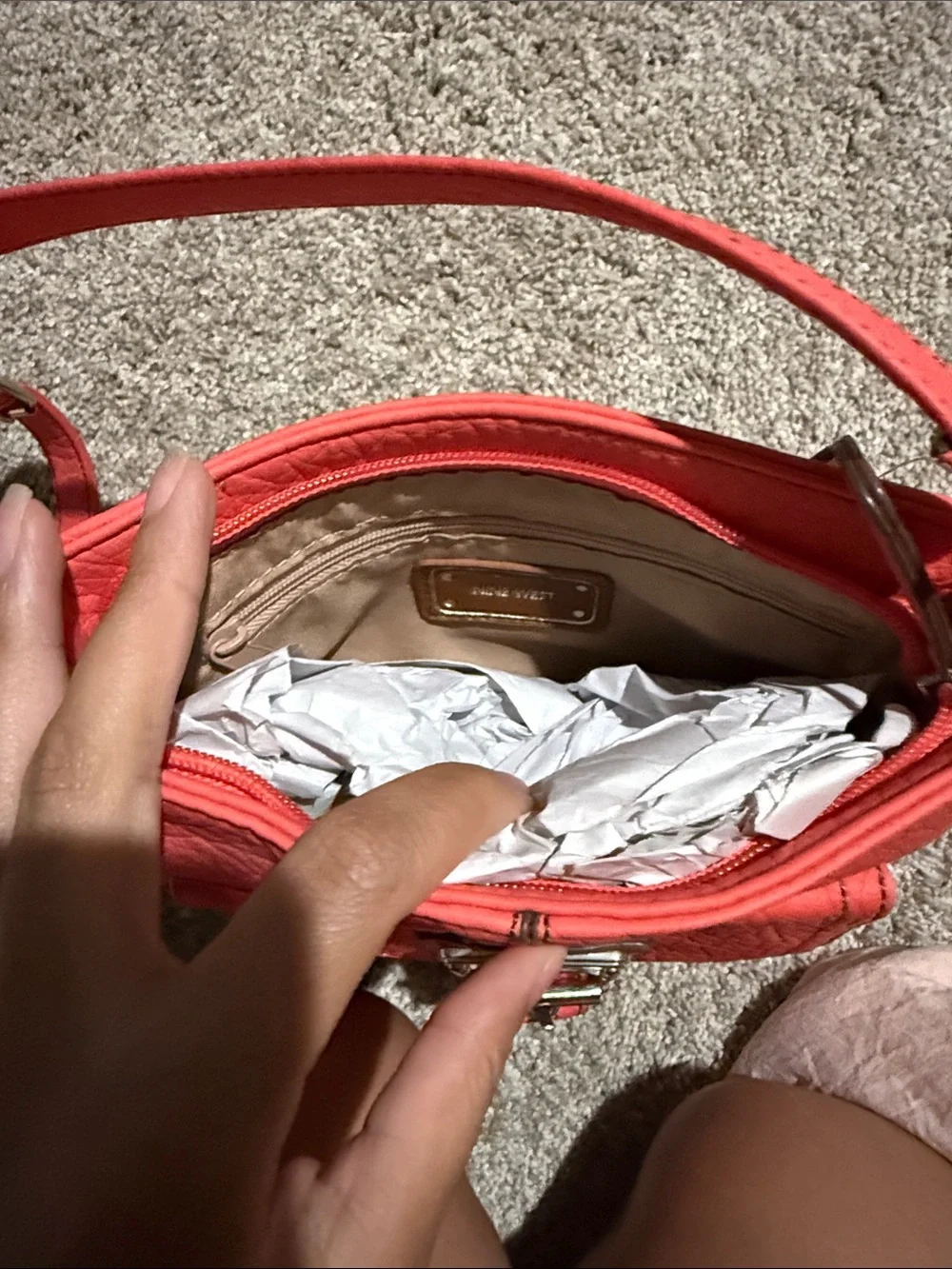 Nine West Bright Coral Crossbody Bag with Front Buckle
